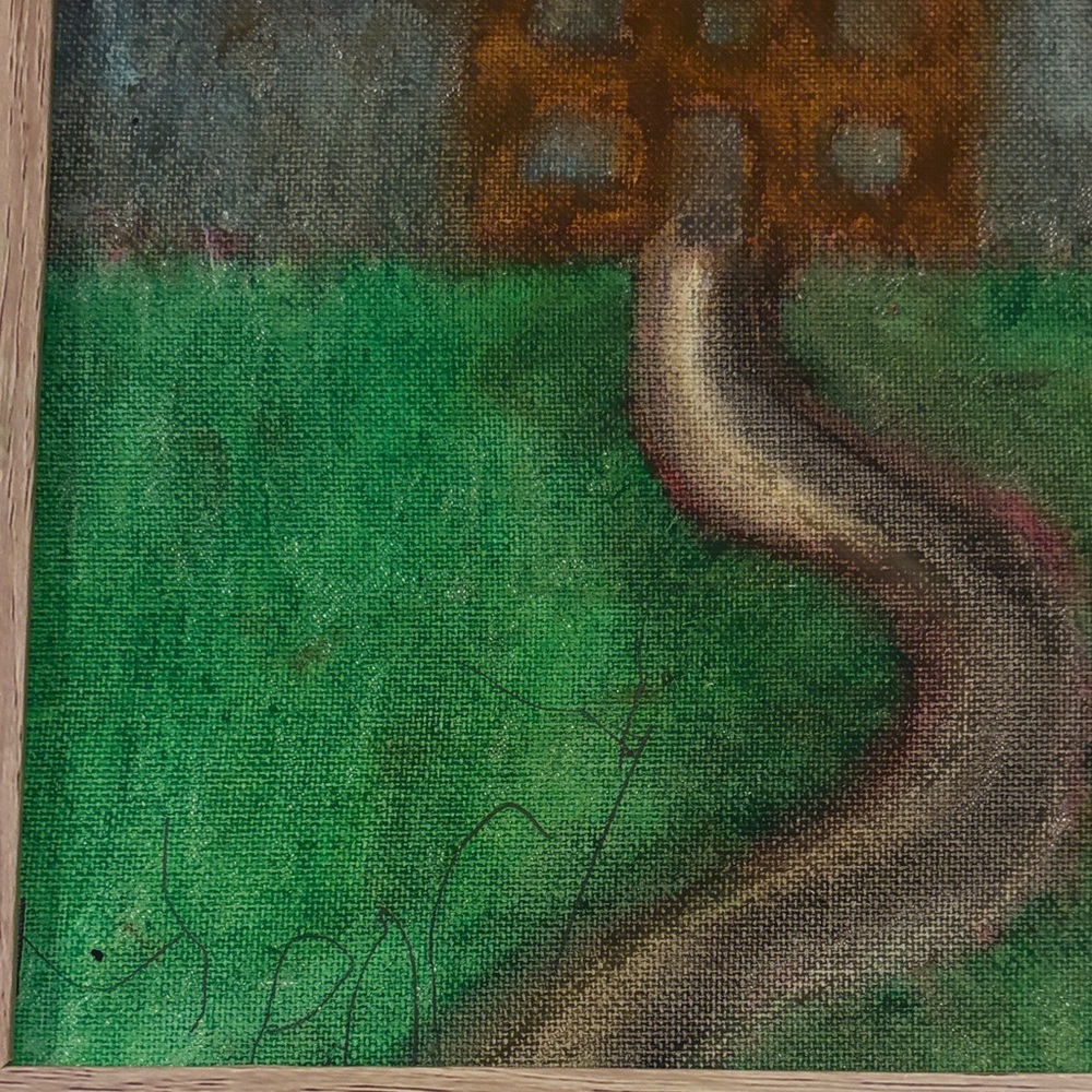 Original Pastel Painting by Local Child Artist Wooden Frame, “Rainbow House” - Picture 3 of 3
